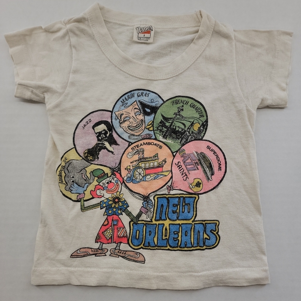 Vintage Hanes Single Stitched Kids New Orleans Tshirt Jazz Saints Sz2 USA